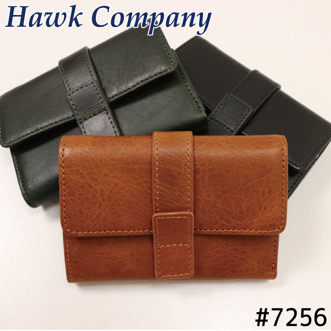 フォーク貴社 Hawk Company 三つ折り紙入れ イタリアンなめし革 差し上げ物 7256 牛皮 なめし革 ウォレット 本革 日本製 パウダーコンパクト ミドルウォレット