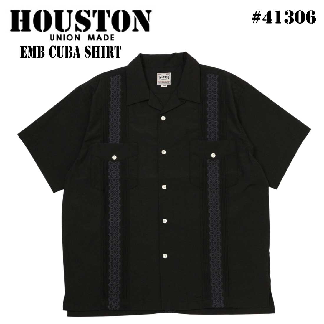HOUSTON ヒューストン 半袖 プルオーバー LINEN CHIMAYO SHIRT 刺しゅう リネン チマヨシャツ オープンカラーシャツ メンズ