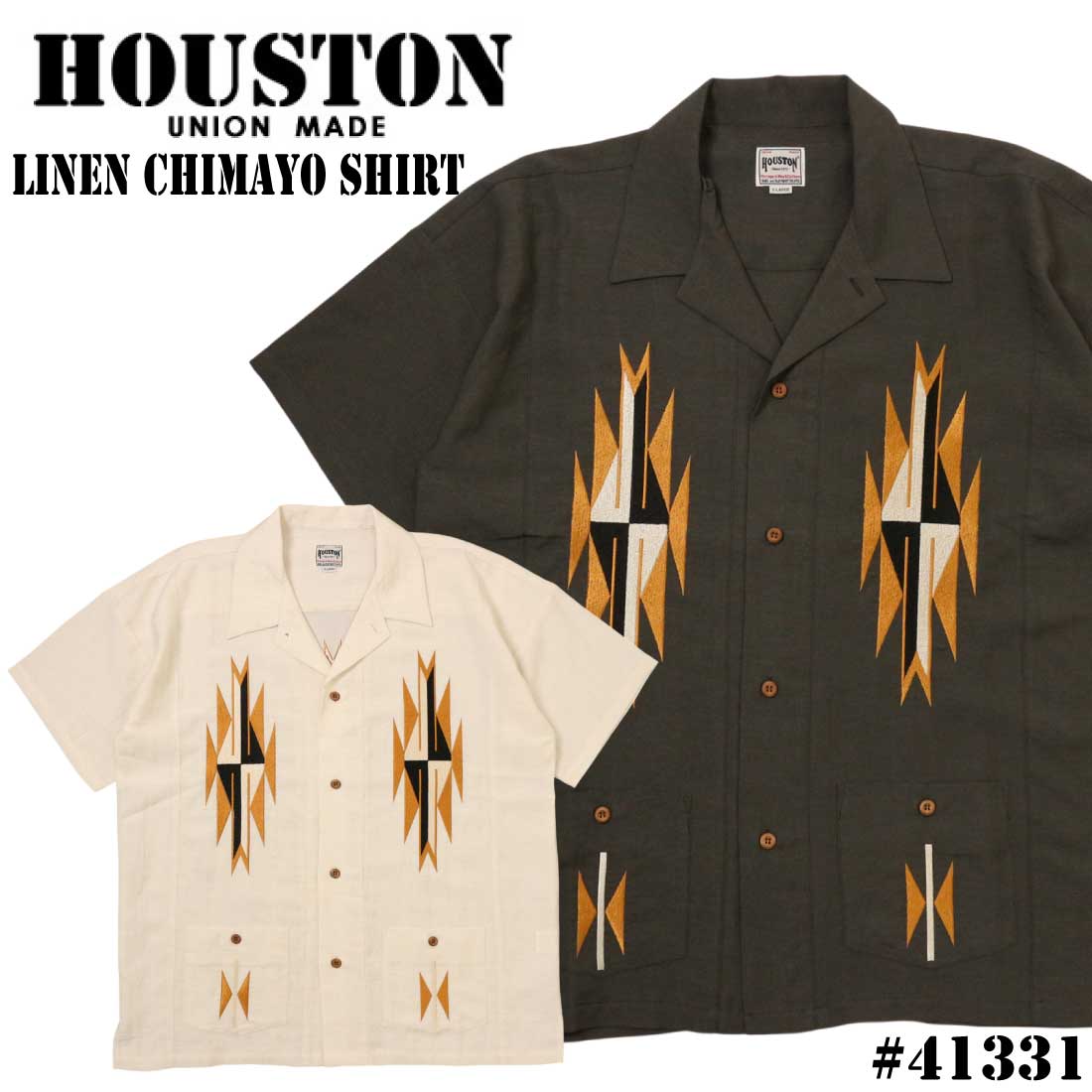 HOUSTON ヒューストン 半袖 プルオーバー EMB CUBA SHIRT 刺しゅう キューバ共和国プルオーバー BOTANICAL E/Cブロード ボタニカル柄 メンズ