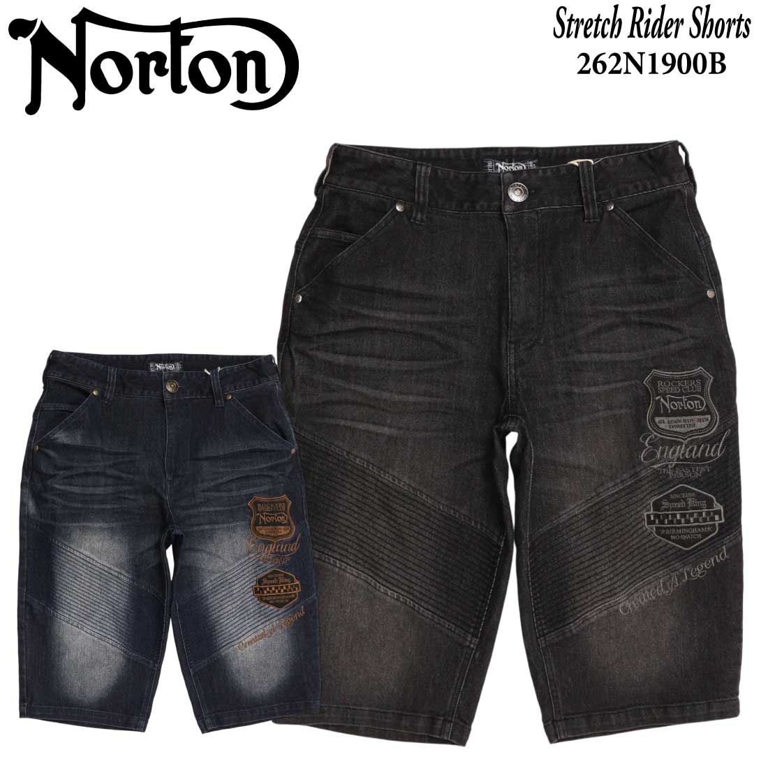 Norton ノートン 服 遊撃手ズボン下 7分丈ズボン下 伸ばすこと ライダース 7分丈 さる股引き ロゴタイプ 刺しゅう ライダース風 伸ばすことジーンズ ボトムス デニム