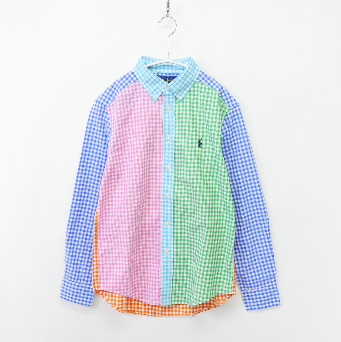 ■美品■RALPH LAUREN ラルフローレン ギンガムチェック柄 長袖シャツ キッズ ジュニア ボーイズ 男の子 サイズM 10-12 コットン クレイジーパターン マルチカラー ポニー刺繍 ブランド古着20210418 GH4164