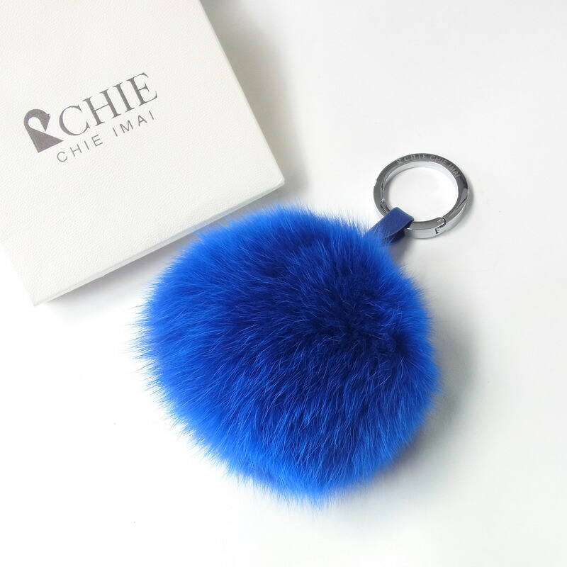 美品 Chie Imai チエイマイ Fur Fox Golf Ball Case フォックスファー ゴルフボールケース 毛皮 リアルファー ブルー 青 チャーム キーホルダー アクセサリー ブランド古着 中古 Gh5644 Sermus Es