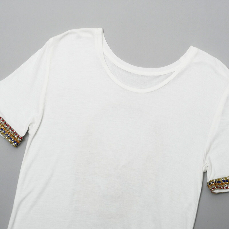 lucien pellat-finet ルシアンペラフィネ 半袖 Tシャツ レーヨン 金属モール ビーズ 刺繍 メンズ サイズS スカル ホワイト  ブランド古着【中古】20210816/GI3095｜トレード楽天市場店
