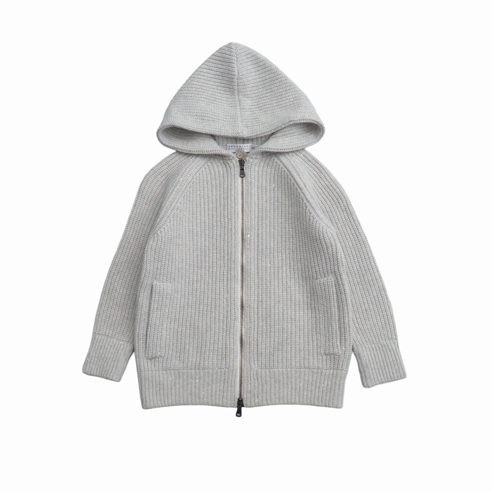 ■美品■Brunello Cucinelli ブルネロクチネリ パーカー 大きさ4(キッズ) ジップアップ 編み物 スパンコール イタリア製 ブランド名古着【中古】RA8668