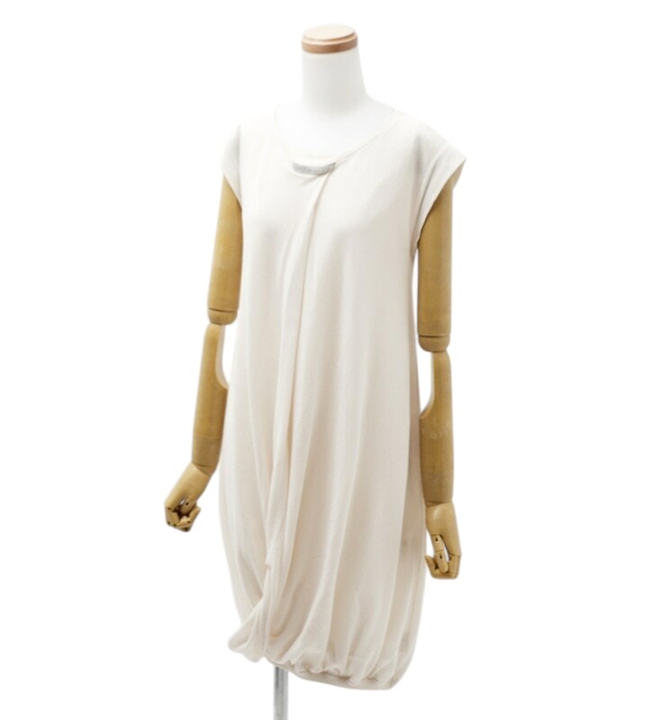 ブルネロ・クチネリ　ノースリーブワンピース ベージュ ノースリーブ ワンピース ロング ドレープ タイト M カーキ