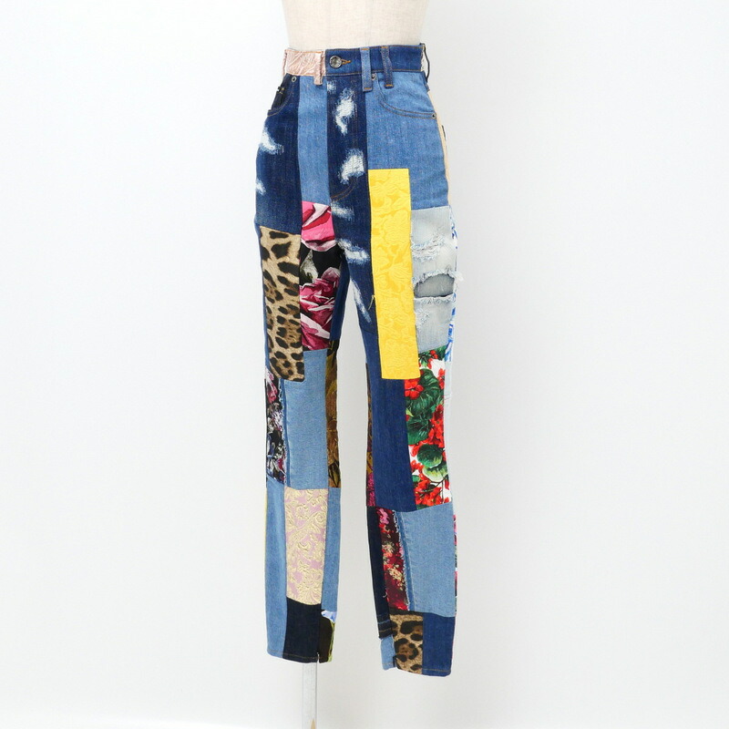 【大売り出し】DOLCE\u0026GABBANA ドルチェアンドガッバーナ ジーンズズボン下 大きさ40 パッチワーク テーパード イタリア製 ブランド名古着【中古】20240614/RA0021