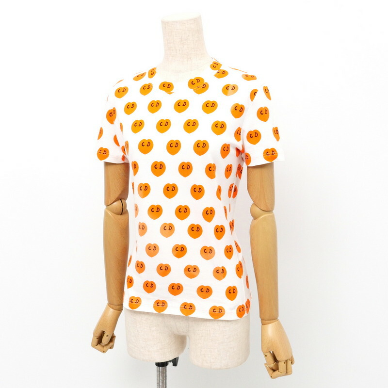 【大売り出し】Christian Dior ディオール ヴィンテージ 半袖Ｔシャツ 大いさ40 ガリアーノ期 2002SS ハート形 CDロゴタイプ 総柄 労働者の一団のど首 フランス共和国製 ブランド名古着【中古】20240618/RA0160