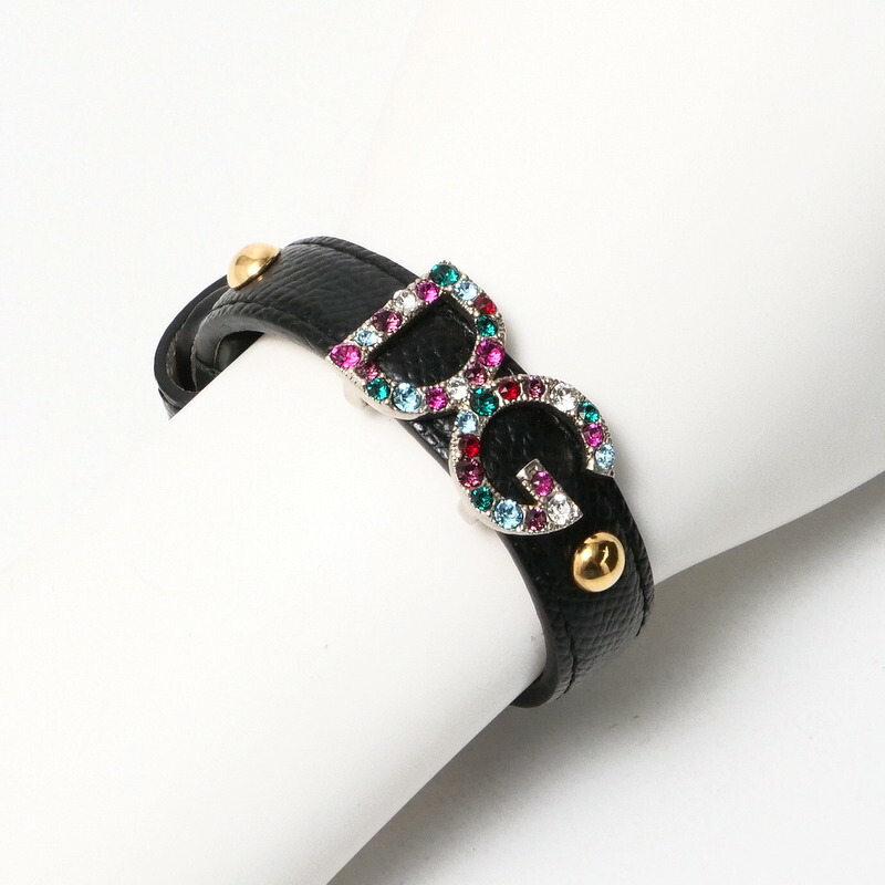 ■美品■DOLCE&GABBANA ドルチェアンドガッバーナ ブレスレット サイズS DGロゴ レザー ラインストーン イタリア製 ブランド古着【中古】20240815/RA0865