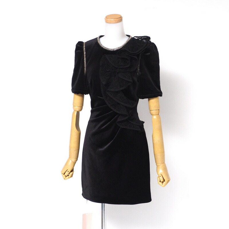 ■未当て嵌める品■Self Portrait セルフすがた絵 御召しもの 大きさUK6 Velvet ruffle mini dress 天鵞絨 ラッフルフリル スピード競技 ギャザー 衣装【おすすめ】 20240902/RA0921