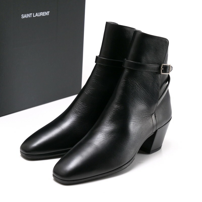 Yves Saint Laurent イヴサンローラン ステッチ入りブーツ39 クラシック ワイアット ハーネスブーツ（ブラック／レザー