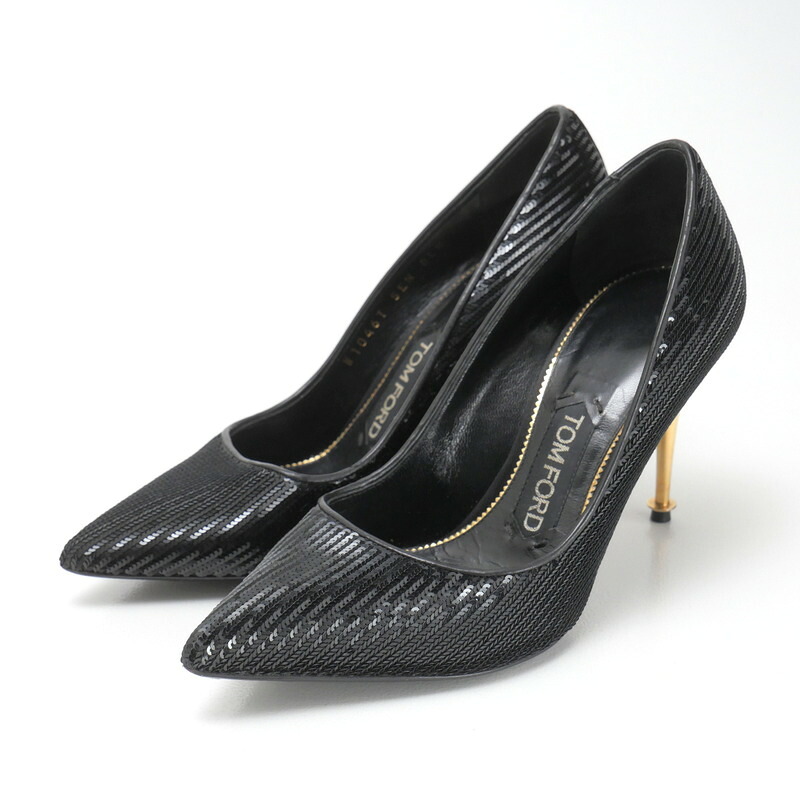 【プライスダウン】TOM FORD トムフォード パンプス サイズ36 靴 スパンコール ポインテッドトゥ ブラック&times;ゴールド イタリア製 ブランド古着【中古】20241015/RA1604｜トレード店