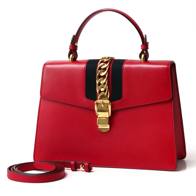 【プライスダウン】GUCCI グッチ SYLVIE シルヴィ シェリーライン ハンドバッグ 《2WAY》ショルダーバッグ 鞄 ウェブリボン ゴールドチェーン装飾【最終値下げ】 イタリア製 ブランド古着【中古】20241107/RA1953｜トレード店