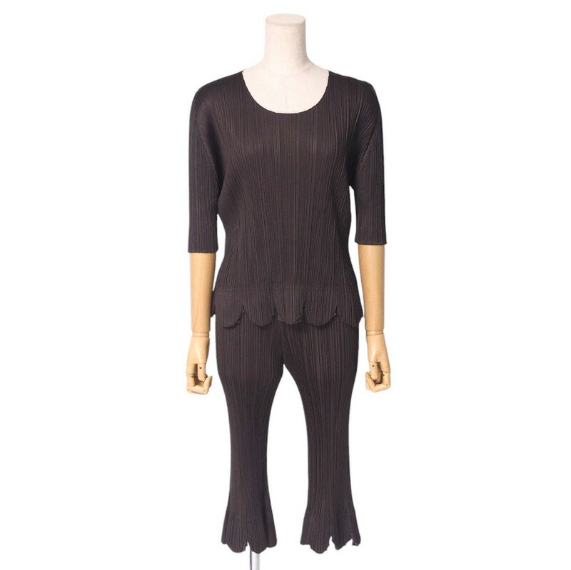 ■美品■PLEATS PLEASE ISSEY MIYAKE 筋目プリーズ イッセイミヤケ ズボン下セットアップ サイズトップス4/ズボン下1 スカロップ トップス 七分丈 クロップドパンツ 筋目工業 ブランド名古着【中古】20241203/RA2326