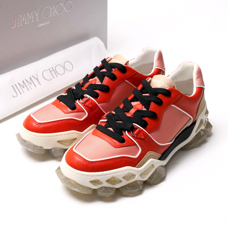 ■未使用品■JIMMY CHOO ジミーチュウ DIAMOND X TRAINER/M スニーカー サイズ40 靴 レザー×メッシュ レッド/ブラック【おすすめ】 20241209/RA2260