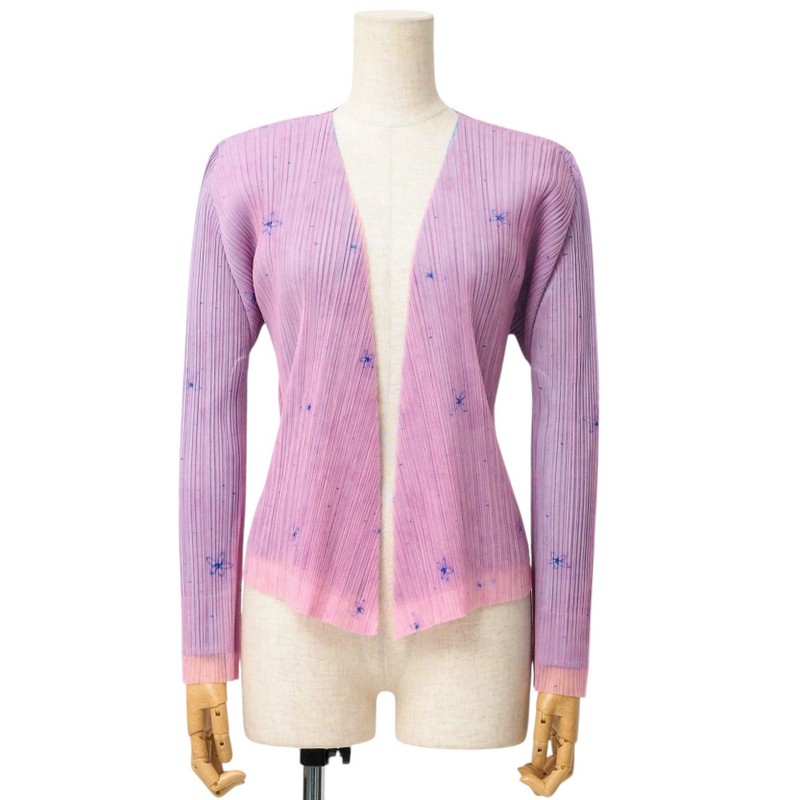 美品　プリーツプリーズイッセイミヤケ　プリーツカーディガン　ピンク　3サイズ 良品 プリーツプリーズ イッセイミヤケ プリーツ カーディガン ピンク 系 3