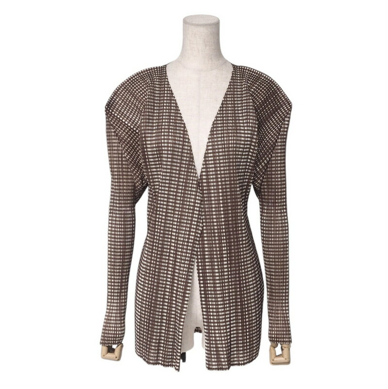 PLEATS PLEASE ISSEY MIYAKE プリーツプリーズ イッセイミヤケ ヴィンテージ カーディガン サイズ3 ギンガムチェック ジャケット ボタンレス【おすすめ】 ブランド古着【中古】20241218/RA2210 PLEATS PLEASE ISSEY MIYAKE - PLEATS PLEASE ISSEY MIYAKE プリーツ