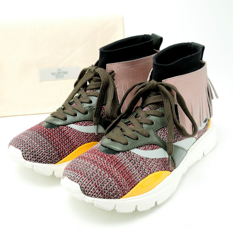 【プライスダウン】【期間限定セール】■未使用品■Valentino ヴァレンチノ スニーカー サイズ38 Heroes Tribe Knit Fringe Trainers ヒーローズ ハイカット スニーカー フリンジ スタッズ イタリア製 20250107/RA2861画像