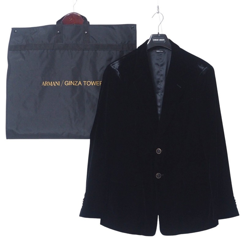 【美品カシミヤ】　ジョルジオアルマーニ　テーラードジャケット ブラック　XL 美品カシミヤ】 ジョルジオアルマーニ テーラードジャケット ブラック