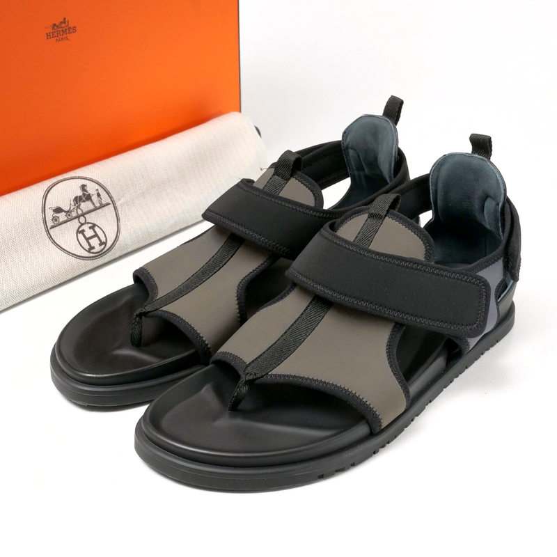■未当て嵌める品■HERMES エルメス ジョルノ サンダル 大きさ44 トングサンダル 靴 カーキ / 黒いこと イタリア製 20250327/RA3863