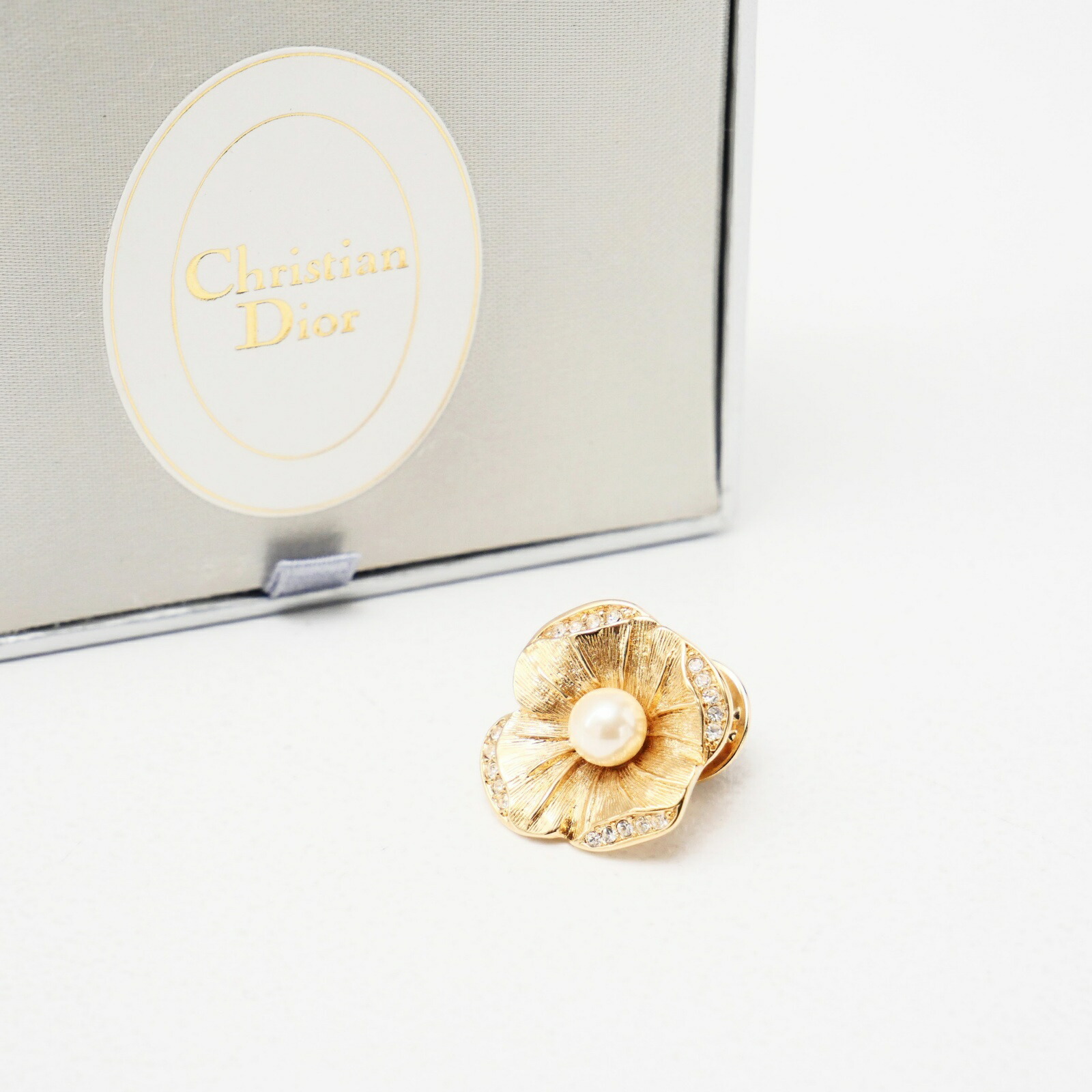 【美品】【クリスチャンディオール】 ブローチ フラワー ラインストーン Christian Dior クリスチャンディオール ブローチ ライン