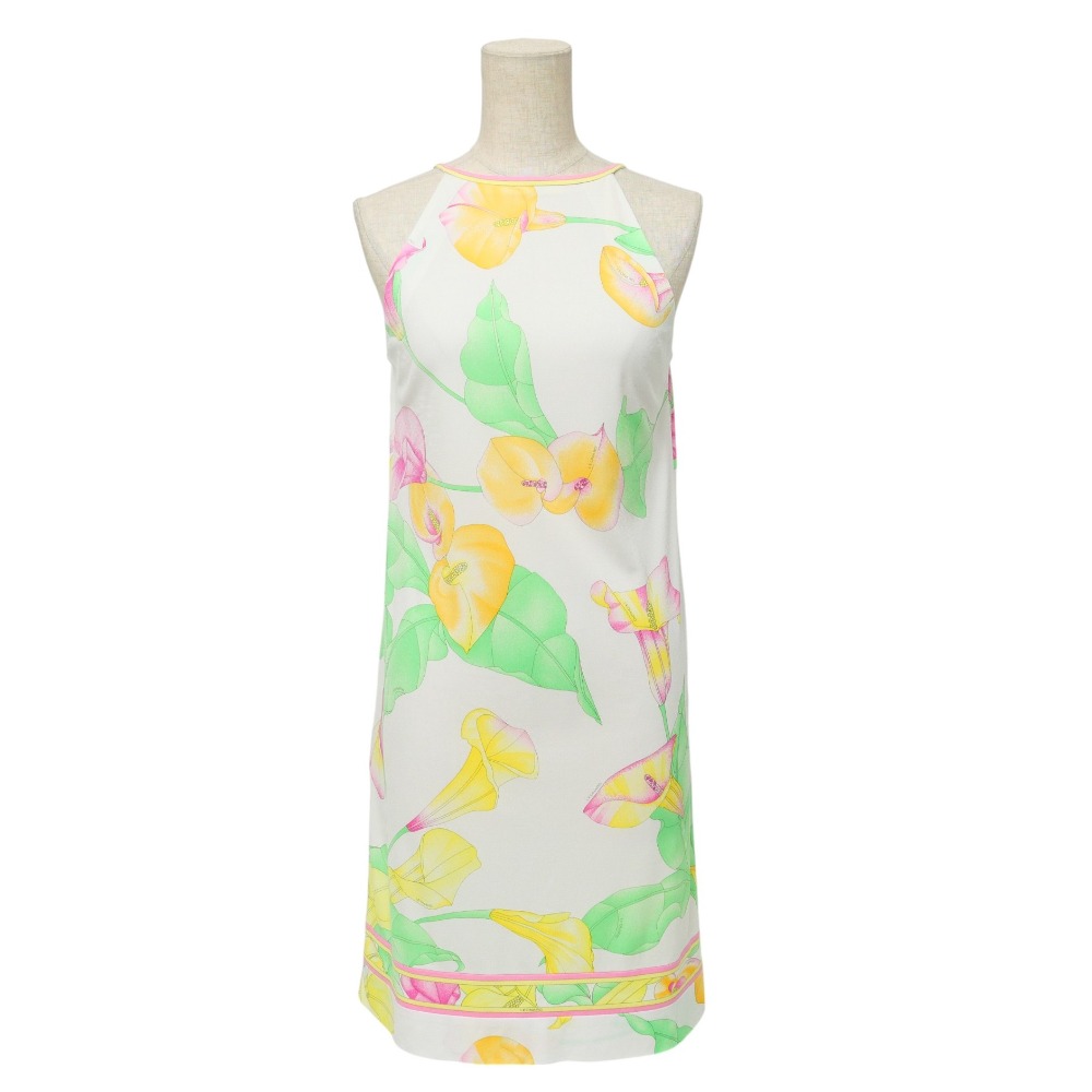 LEONARD レオナール　カンカン素材ノースリーブワンピース　チュニック　花柄 新品】LEONARD レオナール カンカン素材の華やかなワンピース 花