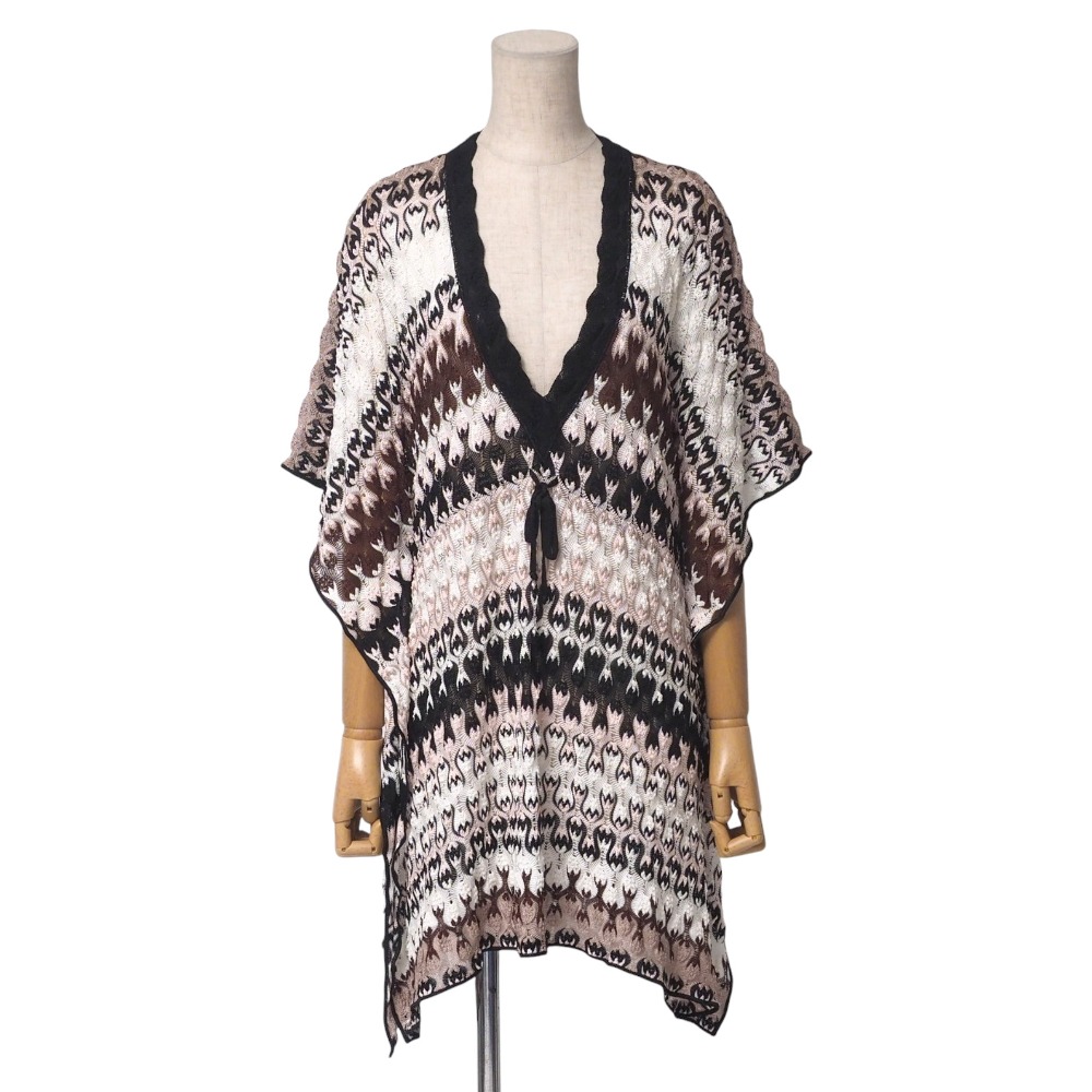 Missoni ミッソーニ ニット サイズ38 ニットポンチョ ドロップショルダー ボーダー 柄 透かし編み イタリア製 ブランド古着【中古】20250416/RA4305
