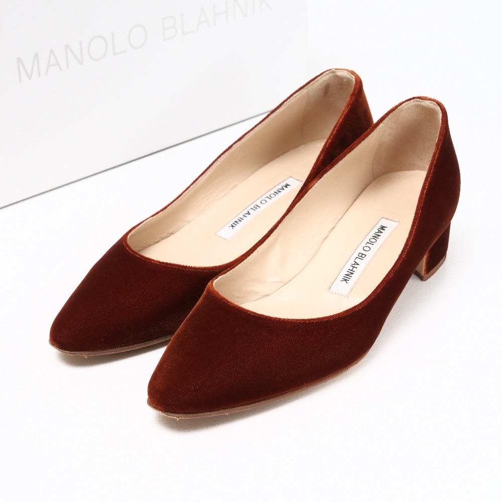 MANOLO BLAHNIK マノロブラニク パンプス サイズ36 ベルベット チャンキーヒール イタリア製 ブランド古着【中古】20250429/RA4419｜トレード店
