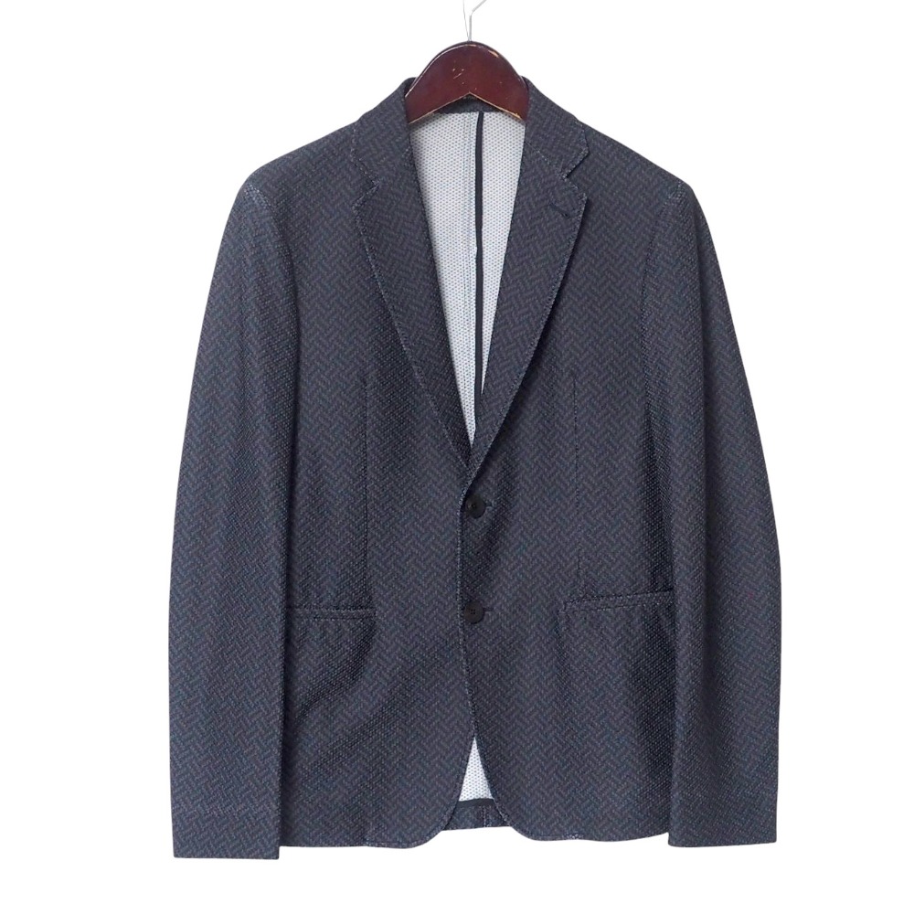 GIORGIO ARMANI ジョルジオアルマーニ テーラードジャケット サイズ46 ストレッチ 総柄 軽量 黒タグ イタリア製 ブランド古着【中古】20250501/RA4529