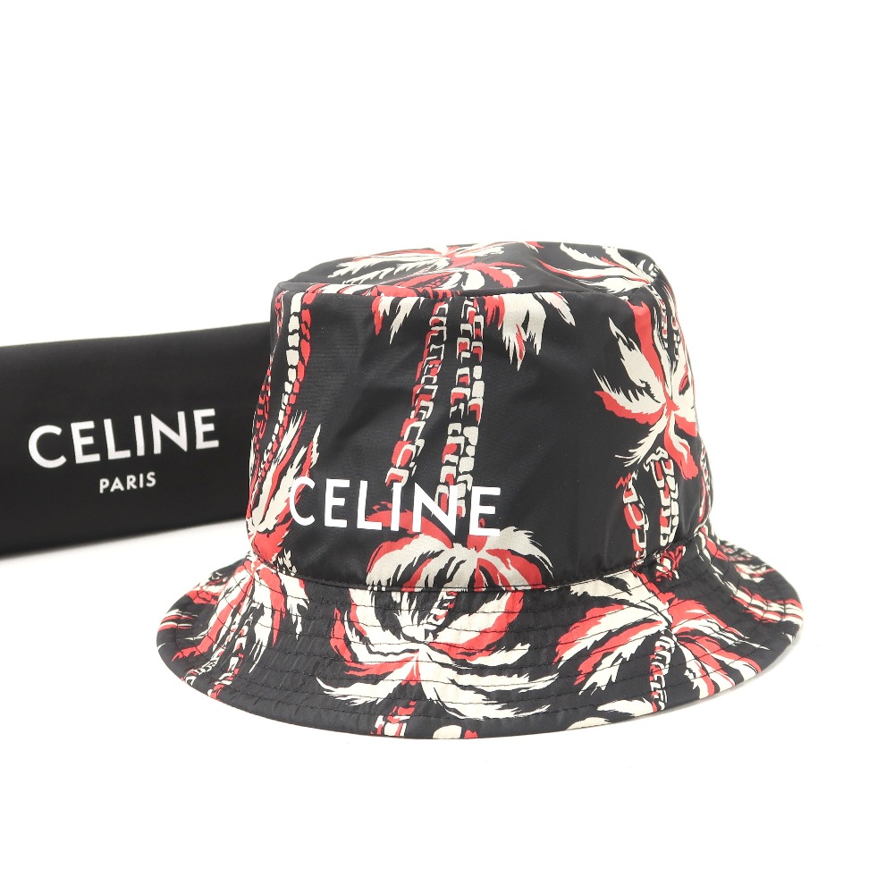 ■美品■CELINE セリーヌ ハット サイズS アロハ パームツリー ナイロン バケットハット フランス製 ブランド古着【中古】20250611/RA4909|トレード店