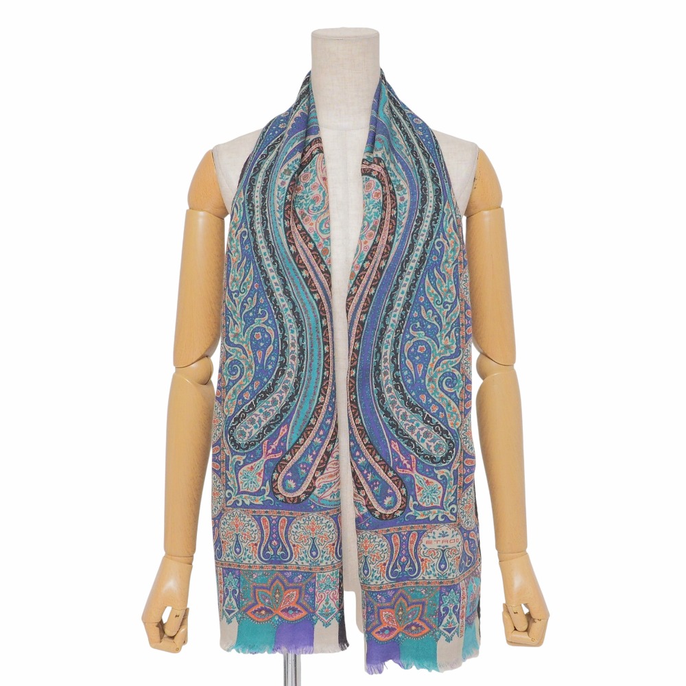 □美品□ETRO エトロ ストール ペイズリー ロング ショール 総柄 総  