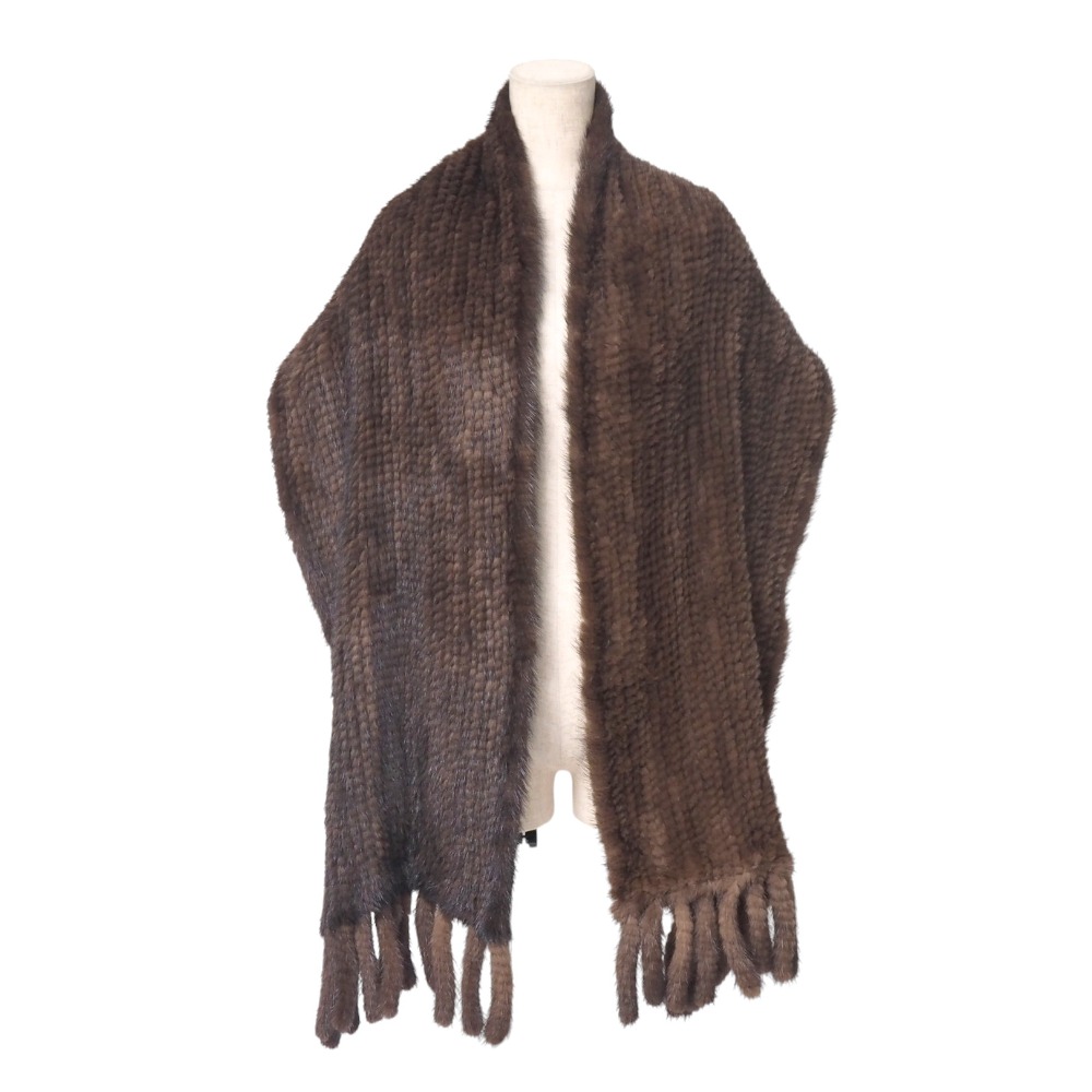 ■美品■Mink ミンク ストール ミンク ヤーン ファー 大判 フリンジ ショール ティペット 毛皮 ブランド古着【中古】20250619/RA4850