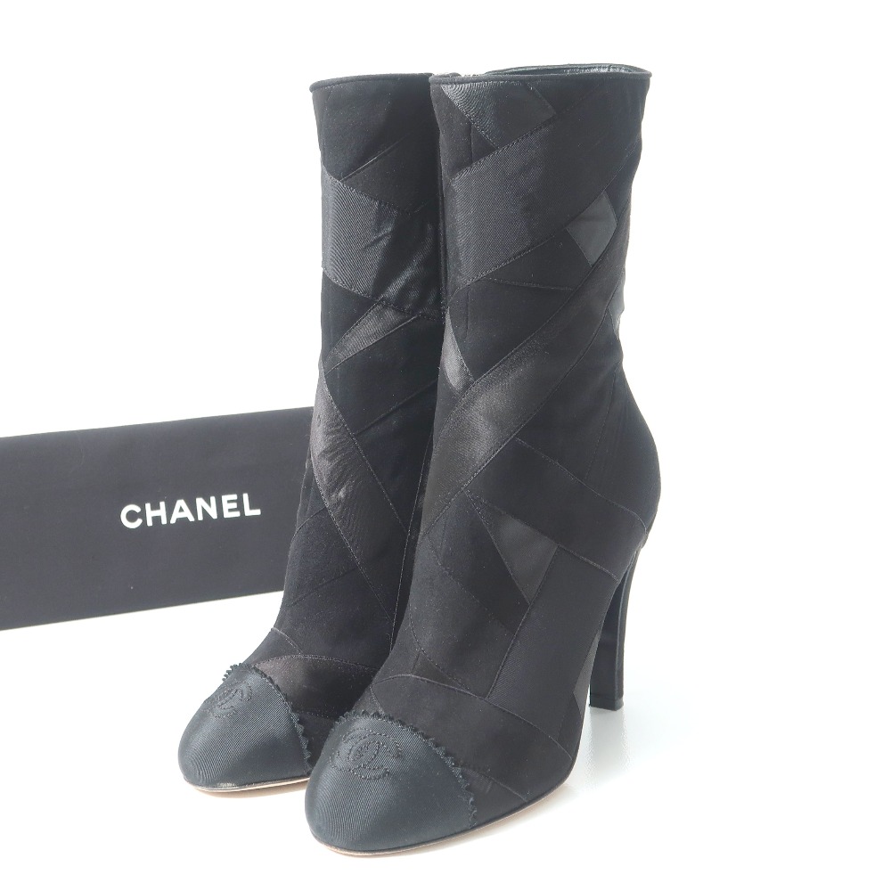 CHANEL シャネル ブーツ サイズ37 1/2 C ココマーク 異素材 サイドジップ ピンヒール ミディ丈 スウェード レザー 靴 ブランド古着【中古】20250624/RA4687