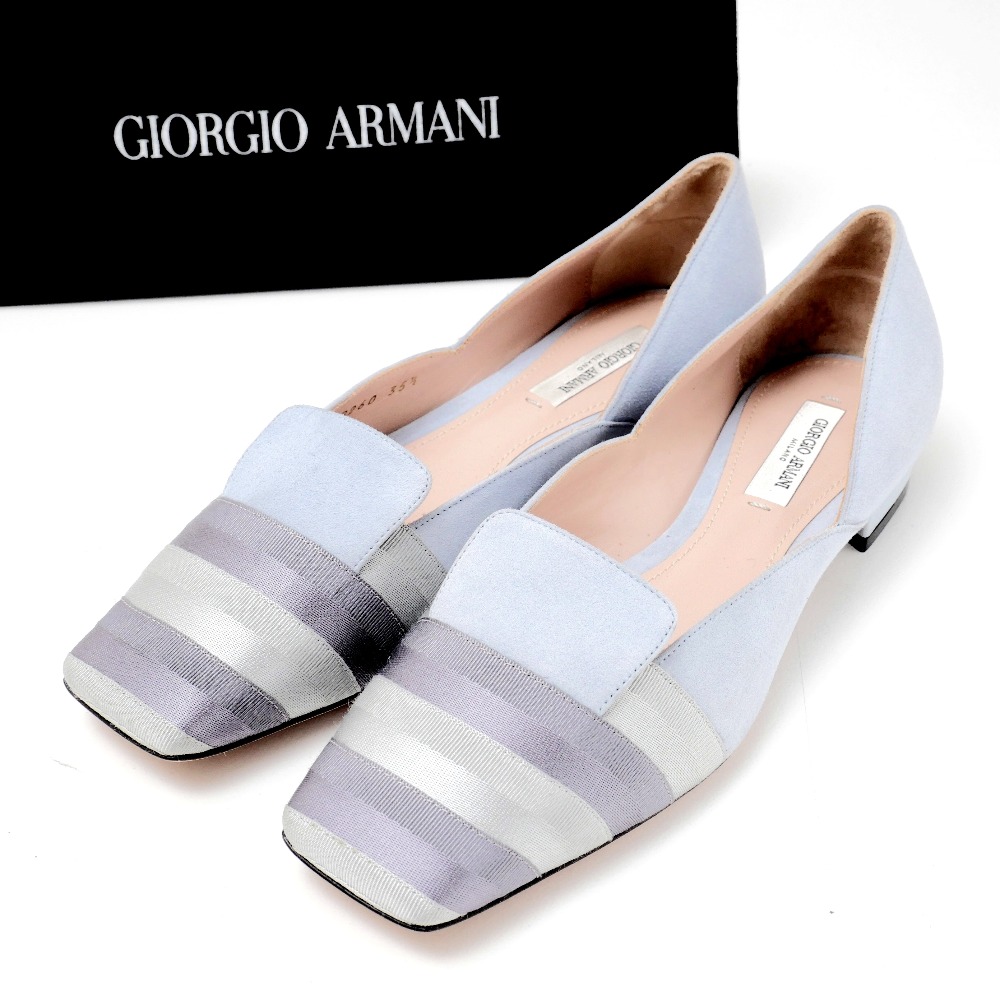 GIORGIO ARMANI ジョルジオアルマーニ パンプス サイズ35 1/2 ローヒール スクエアトゥ スウェード レザー 異素材切替デザイン 靴 ブランド古着【中古】20250701/RA5282|トレード店