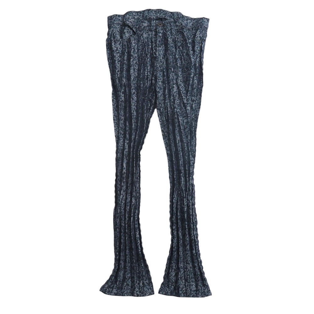 ISSEY MIYAKE MEN イッセイミヤケ メン デニムパンツ ストレートパンツ プリーツ加工 ジップフライ フルレングス 総柄 ブランド古着【中古】20250701/RA5329｜トレード店
