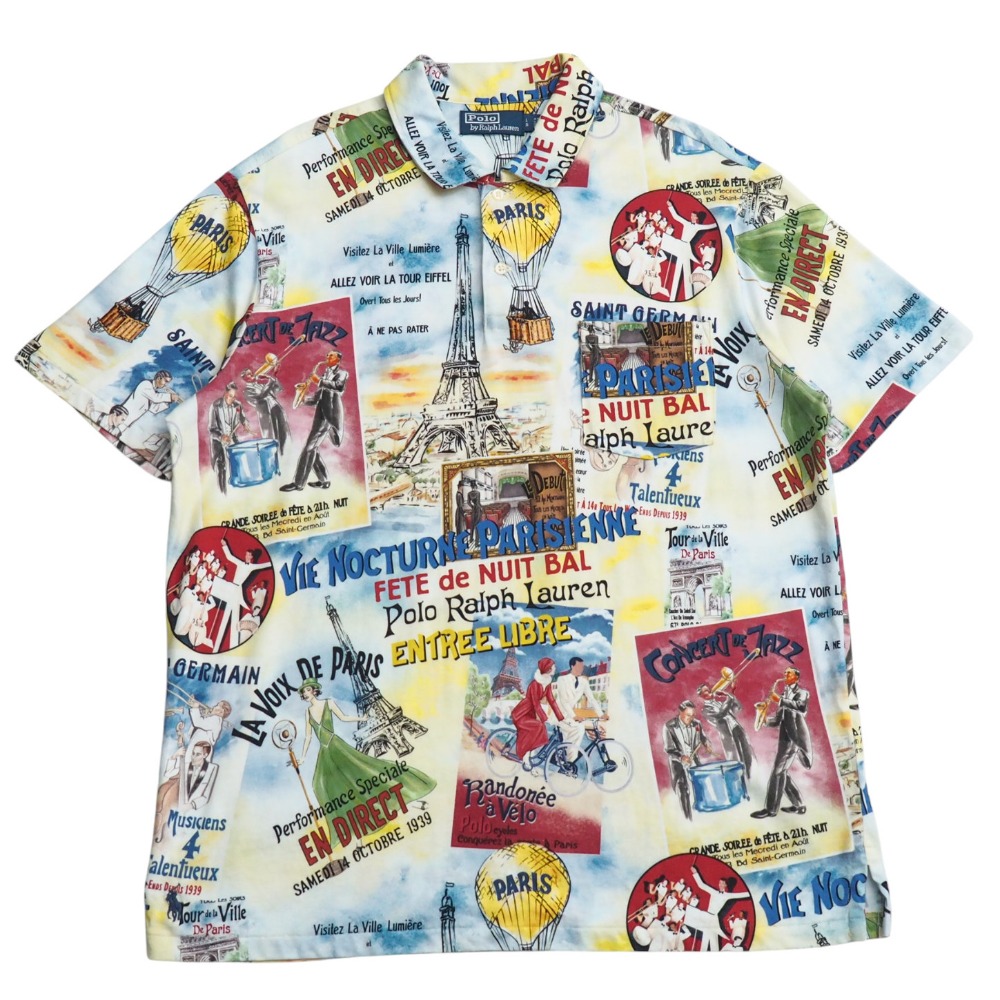 ■美品■2024SS■Polo by Ralph Lauren ポロバイラルフローレン ポロシャツ サイズL/G 半袖 総柄 シャツ トップス PARIS エッフェル塔 ブランド古着【中古】20250715/RA5475｜トレード店