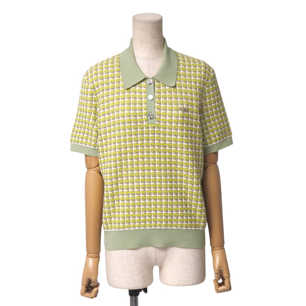 ■美品■2024SS■Tory Burch トリーバーチ POLO IN JACQUARD ジャカード ポロ ポロシャツ サイズS 半袖 トリム チェック 総柄 ニット ブランド古着【中古】20250825/RA5918|トレード店