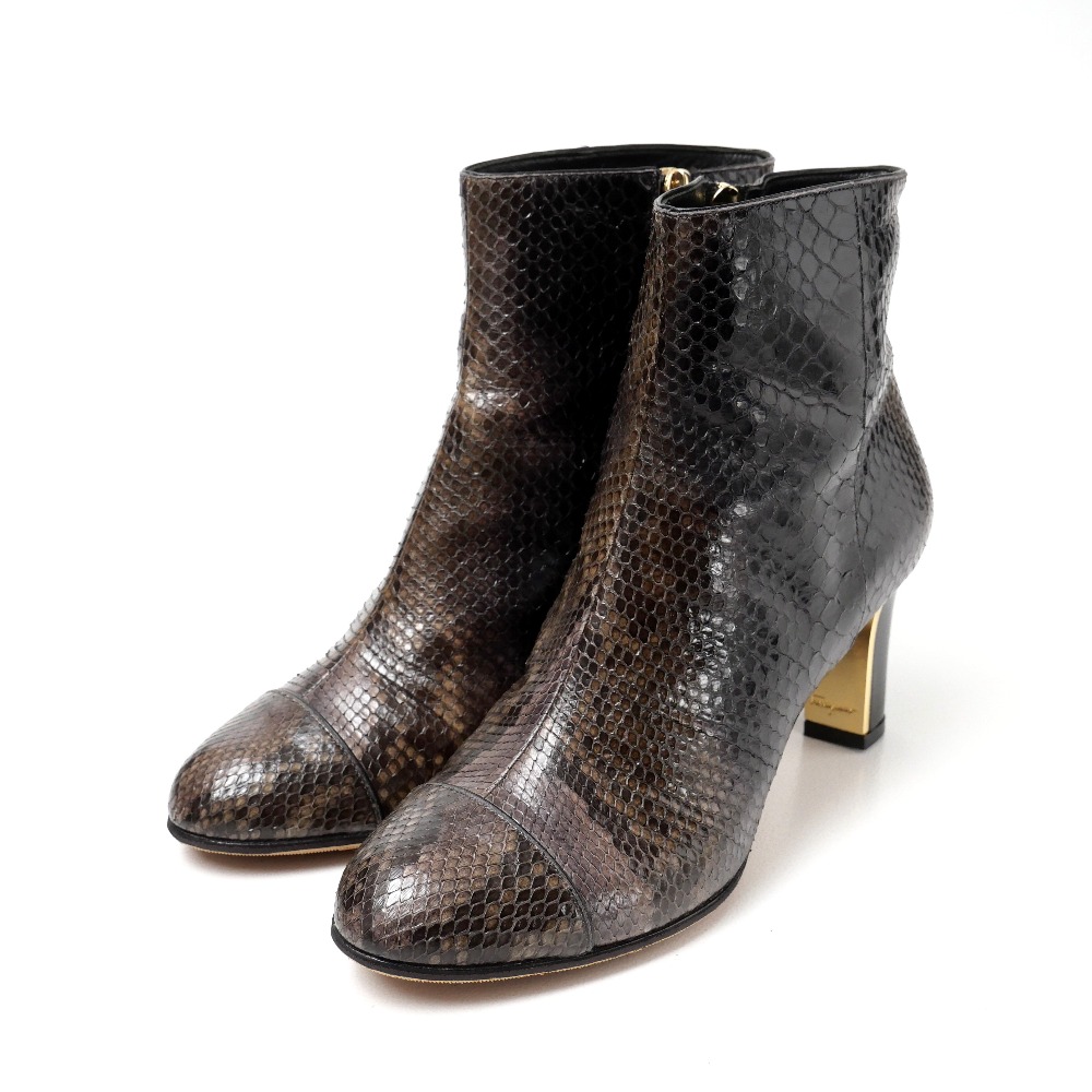 Salvatore Ferragamo サルヴァトーレフェラガモ ブーツ サイズ7 D パイソン レザー ショート ハイヒール 靴 ブランド古着【中古】20250923/RA5788｜トレード店