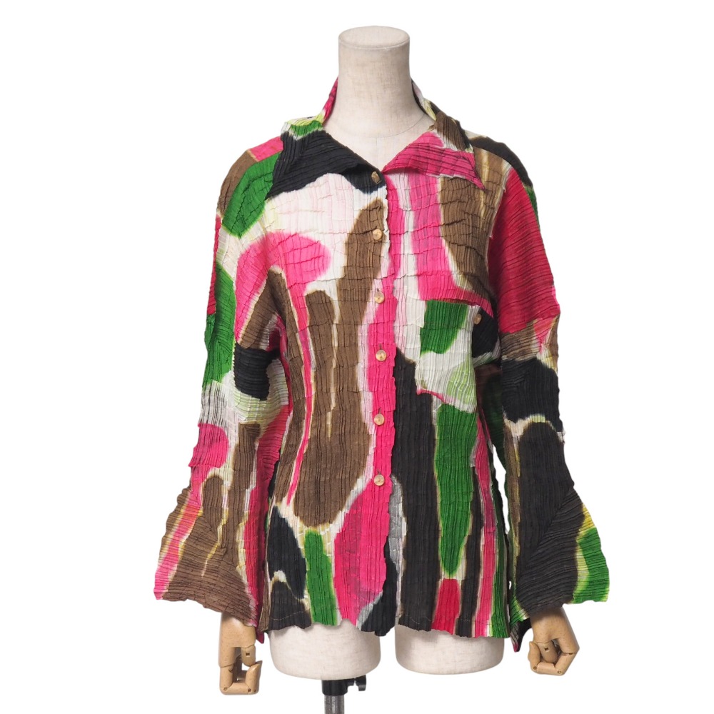 ISSEY MIYAKE イッセイミヤケ 長袖シャツ サイズL 総柄 プリーツ ブラウス ブランド古着【中古】20251028/RA6447｜トレード店