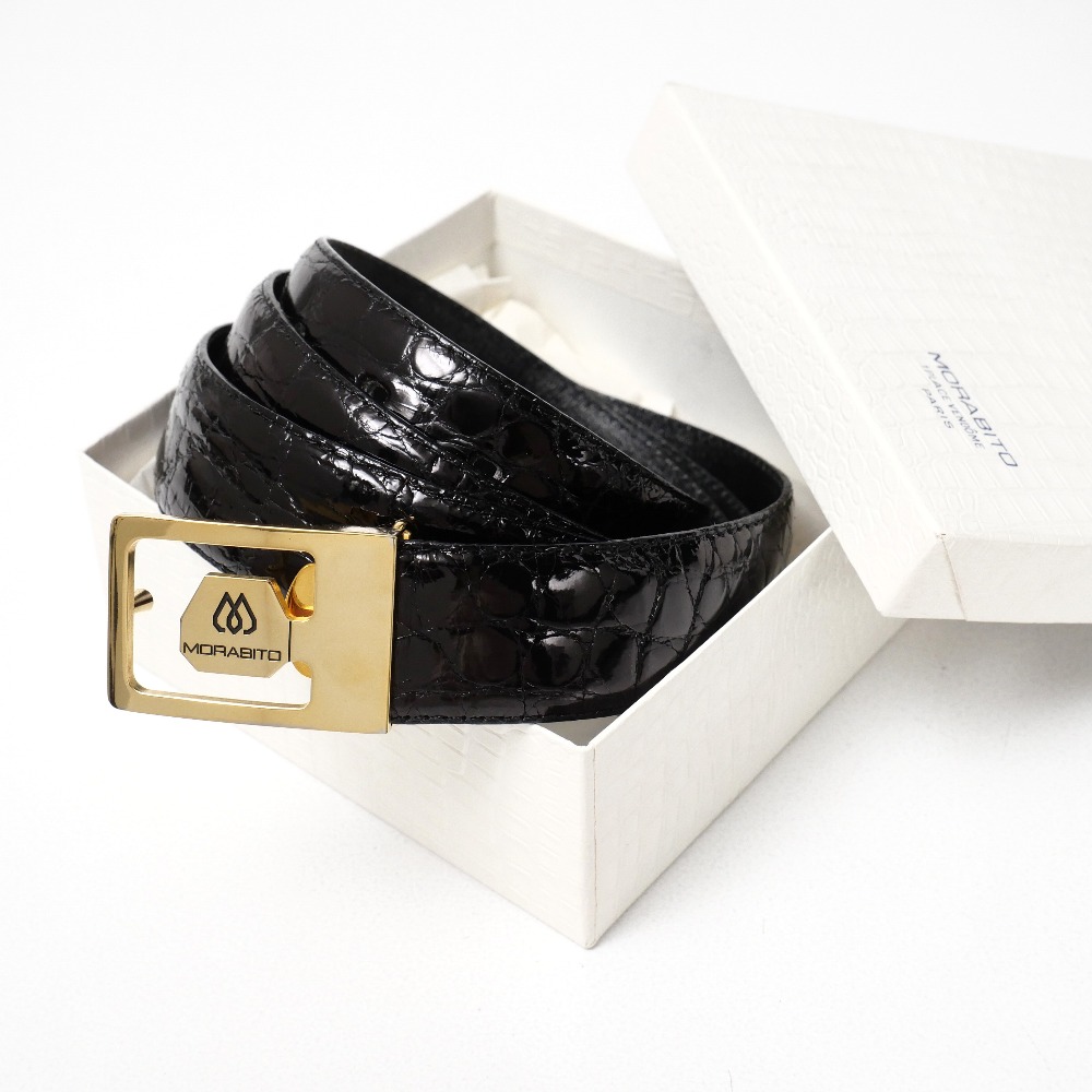 ■美品■MORABITO モラビト 胴締め クロコダイルレザー シャインクロコ ロゴタイプバックル ブランド名古着【中古】20251110/RA6341