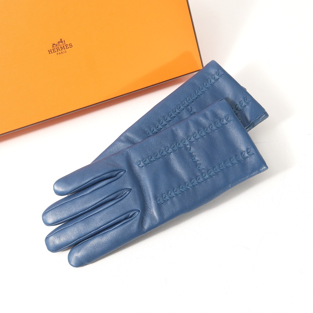 ■美品■HERMES エルメス 手袋 サイズ7 Hロゴ ラムレザー 裏地 ： 総カシミヤ グローブ ブランド古着【中古】20251202/RA6766