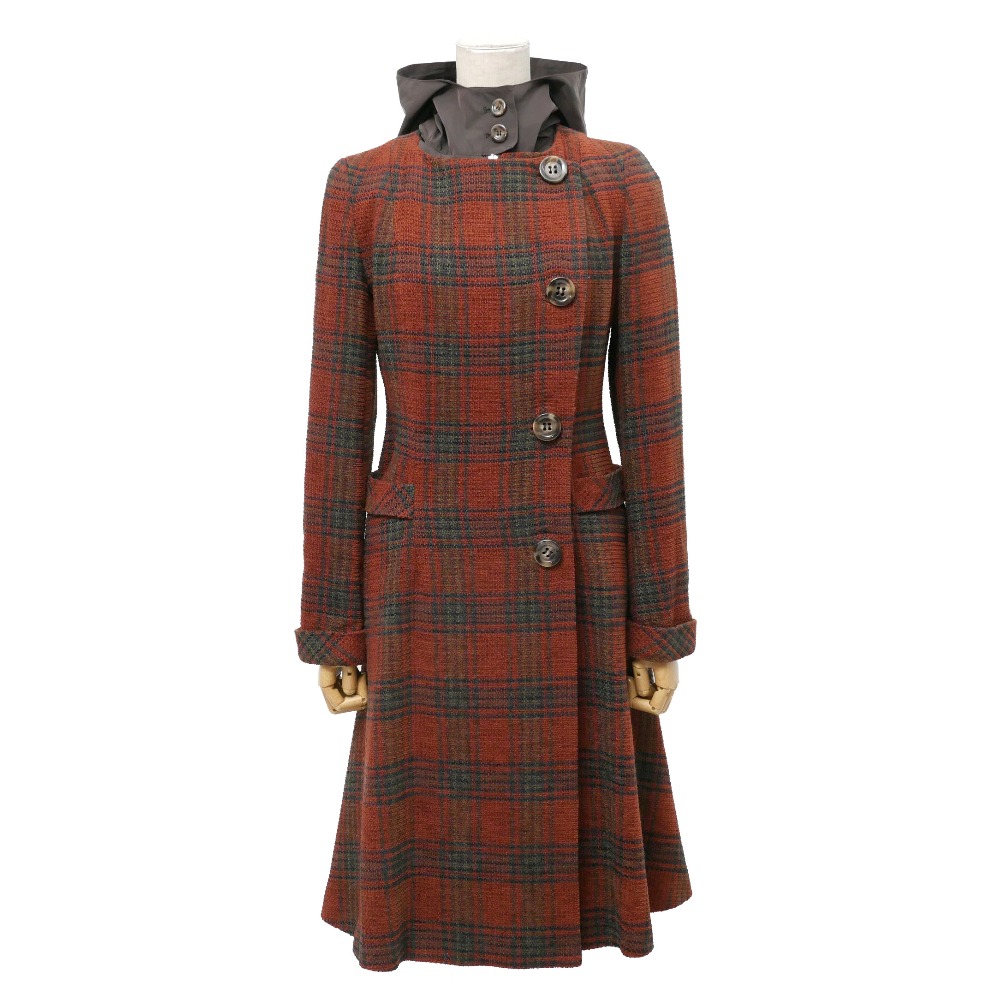 SPORTMAX スポーツマックス コート サイズ40 チェック ドッキング ロングコート フーデッド ブランド古着【中古】20260202/RA7371