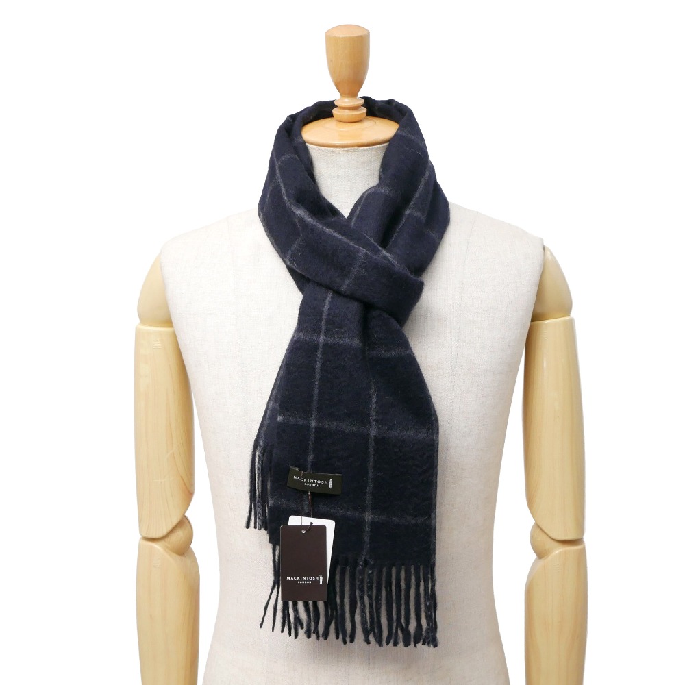 ■未使用品■Mackintosh マッキントッシュ マフラー 総カシミヤ フリンジ チェック ストール 20260216/RA7576｜トレード店