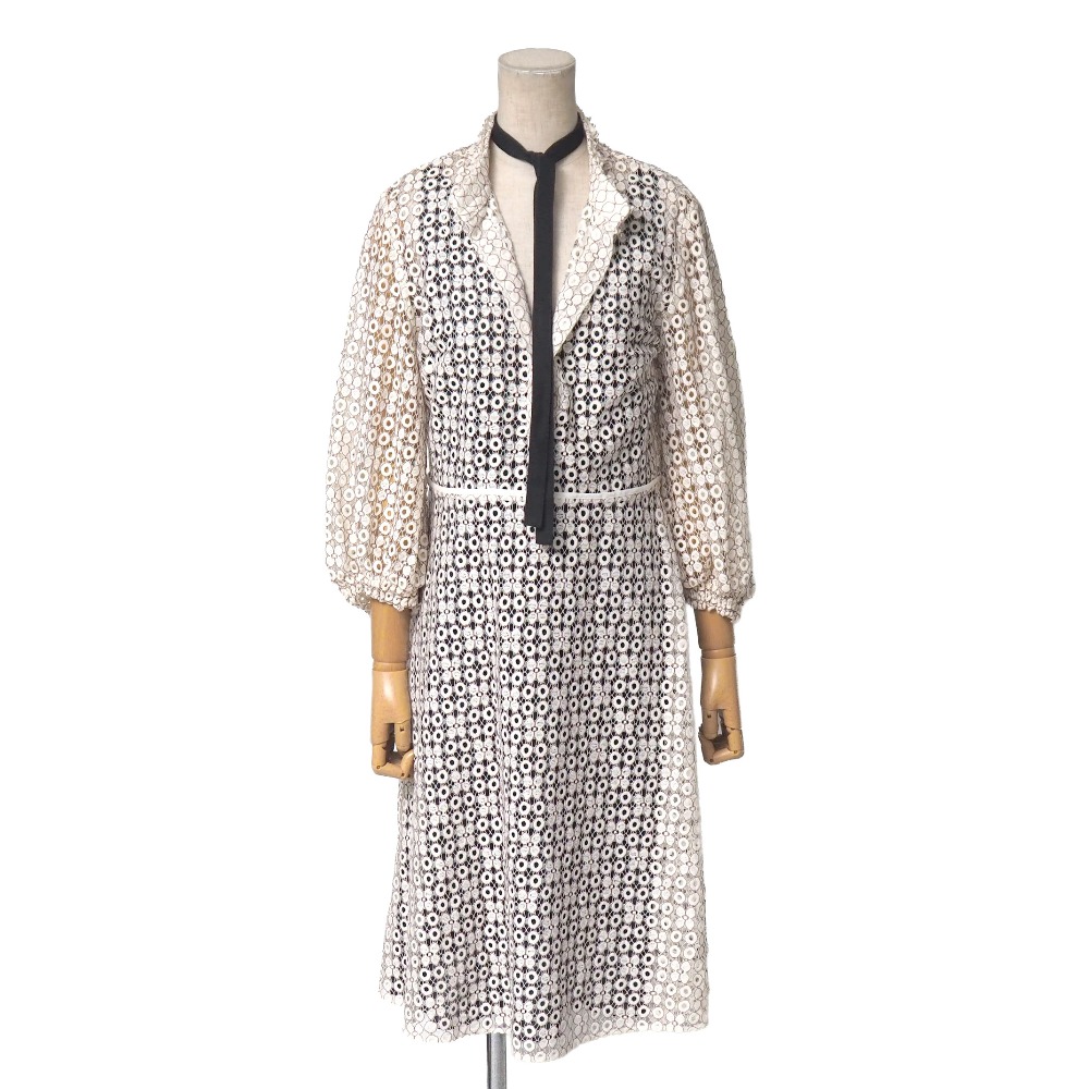 ■美品■Dorothee Schumacher ドロシーシューマッハ ワンピース サイズ2 レース フレアワンピ―ス 七分袖 ボウタイ ブランド古着【中古】20260225/RA8111