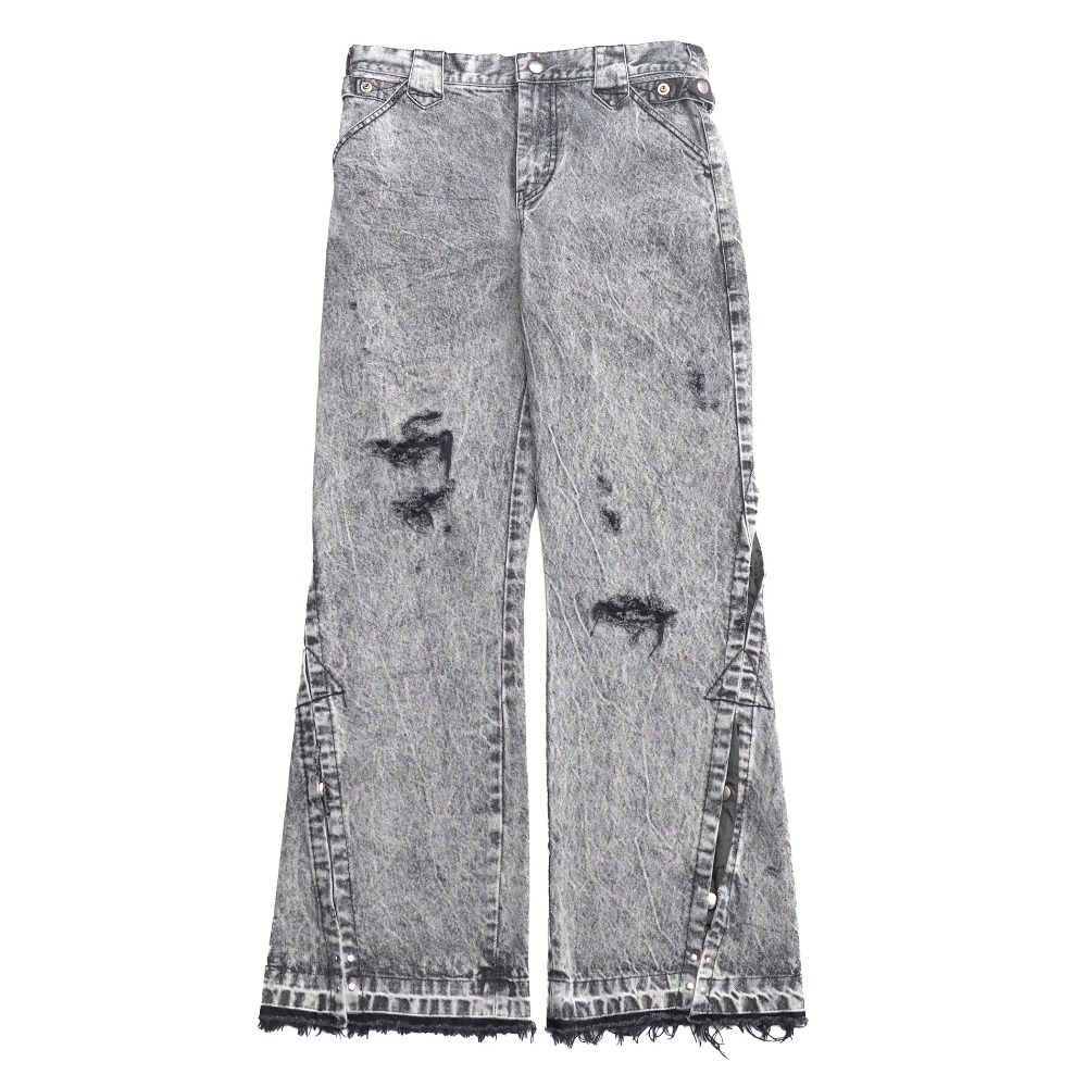 2023AW■Tamme タム CRACKS BLEACH FLARED DENIM PANTS デニムパンツ サイズ0 ケミカル ブリーチ ブラックデニム ブランド古着【中古】20260225/RA8190|トレード店
