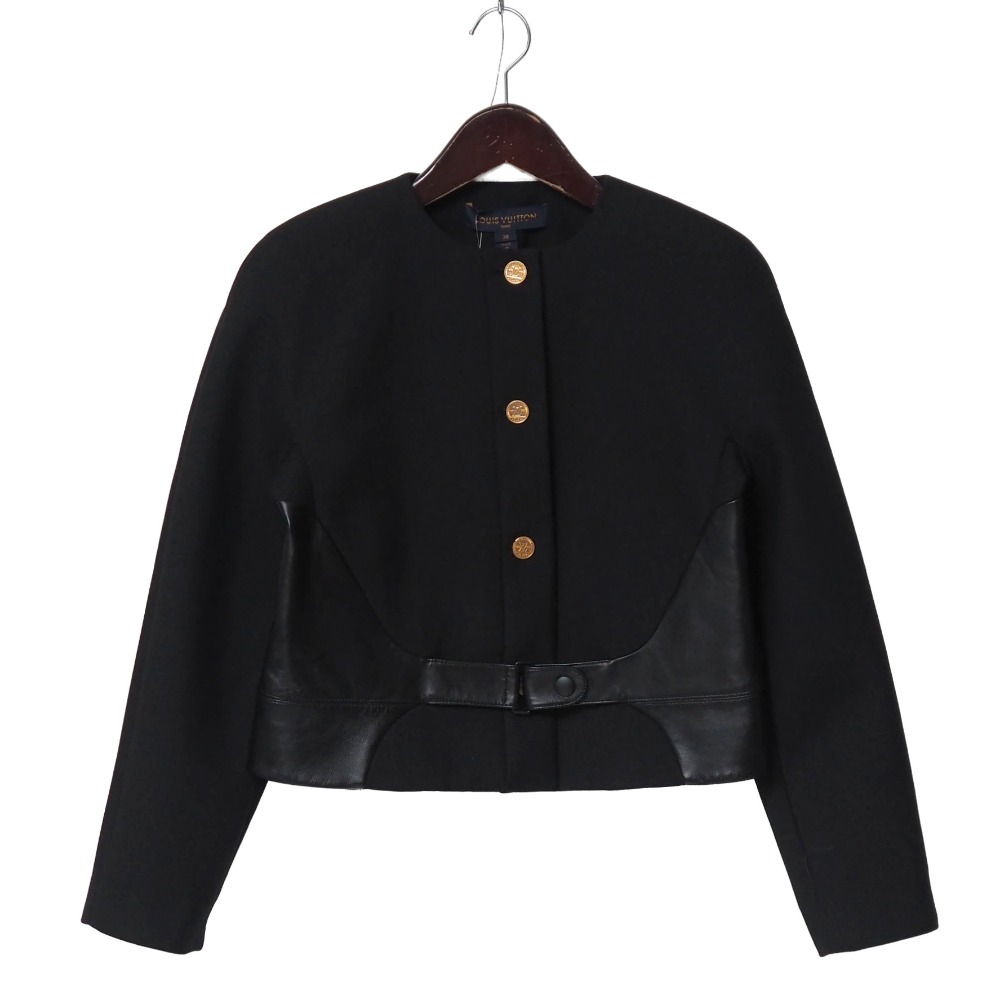 ■美品■LOUIS VUITTON ルイ・ヴィトン BOXY JACKET ジャケット サイズ38 ラムレザー切替 ベルト 金ボタン フランス製 ブランド古着【中古】20260303/RA7870