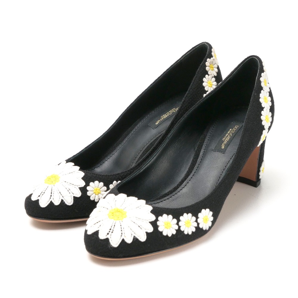 ■美品■DOLCE&GABBANA ドルチェアンドガッバーナ パンプス サイズ37 花 チャンキーヒール ブランド古着【中古】20260310/RA8298