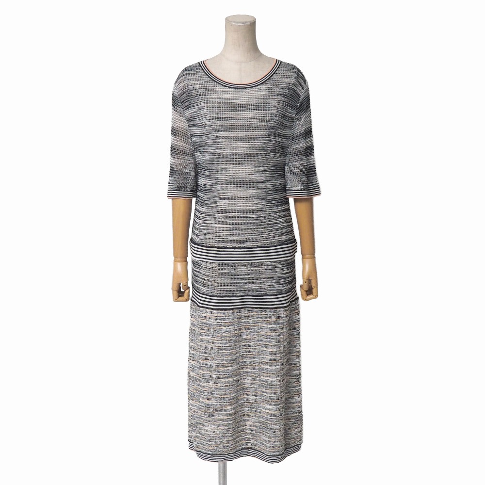 Missoni ミッソーニ ワンピース サイズ46 マルチボーダー ニット ドレス イタリア製 ブランド古着【中古】20260323/RA8665