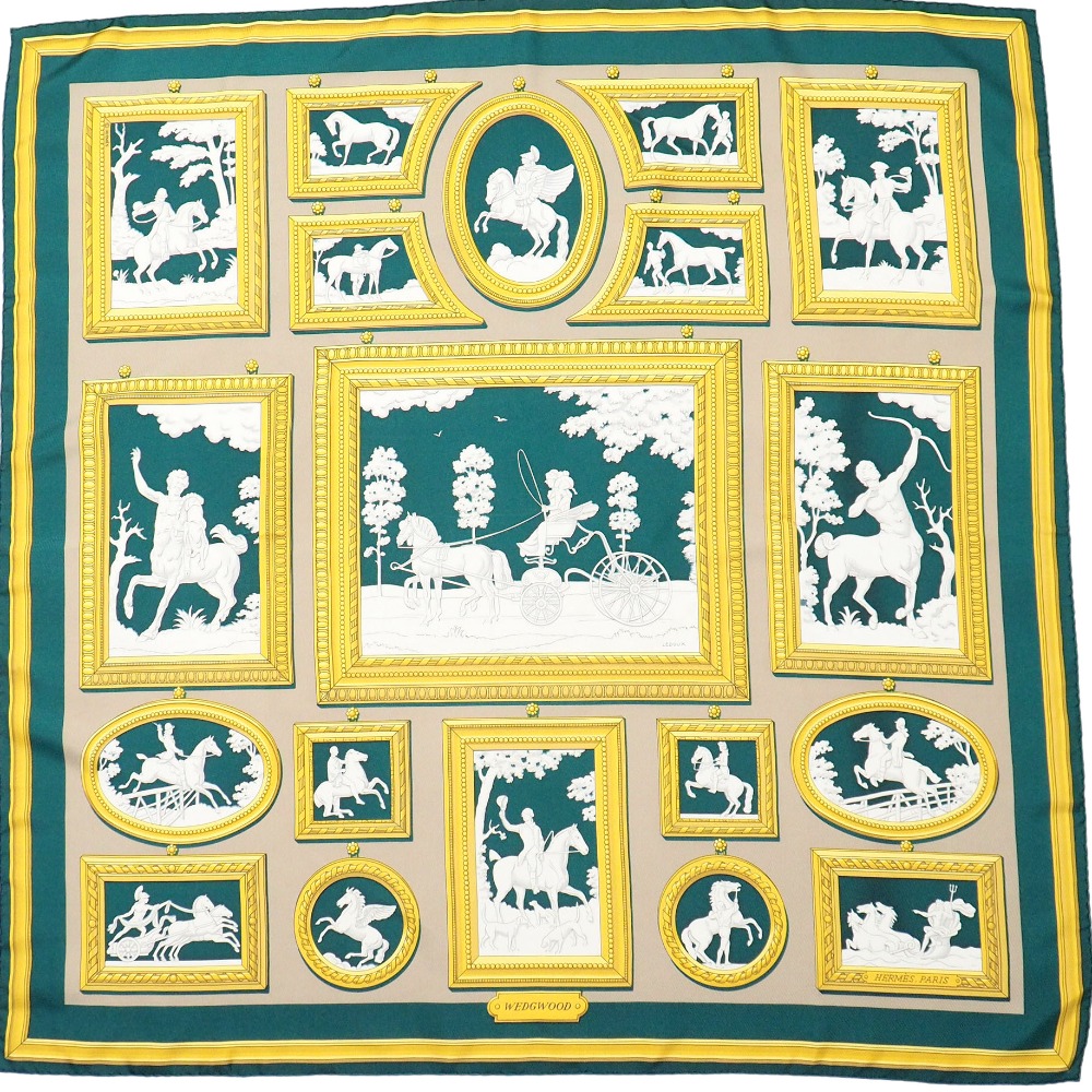 ■美品■HERMES エルメス WEDGWOOD ウェッジウッド カレ90 スカーフ シルクツイル スト―ル マフラー ブランド古着【中古】20260326/RA8751