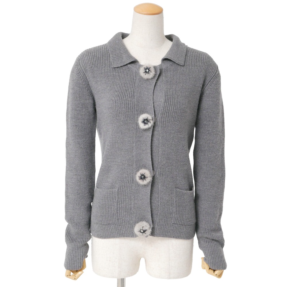 ■美品■Christian Dior ディオール 編み物 大きさ42 ミンクのコートかざり付ける ジレー イタリア製 ブランド名古着【中古】20260331/RA8757