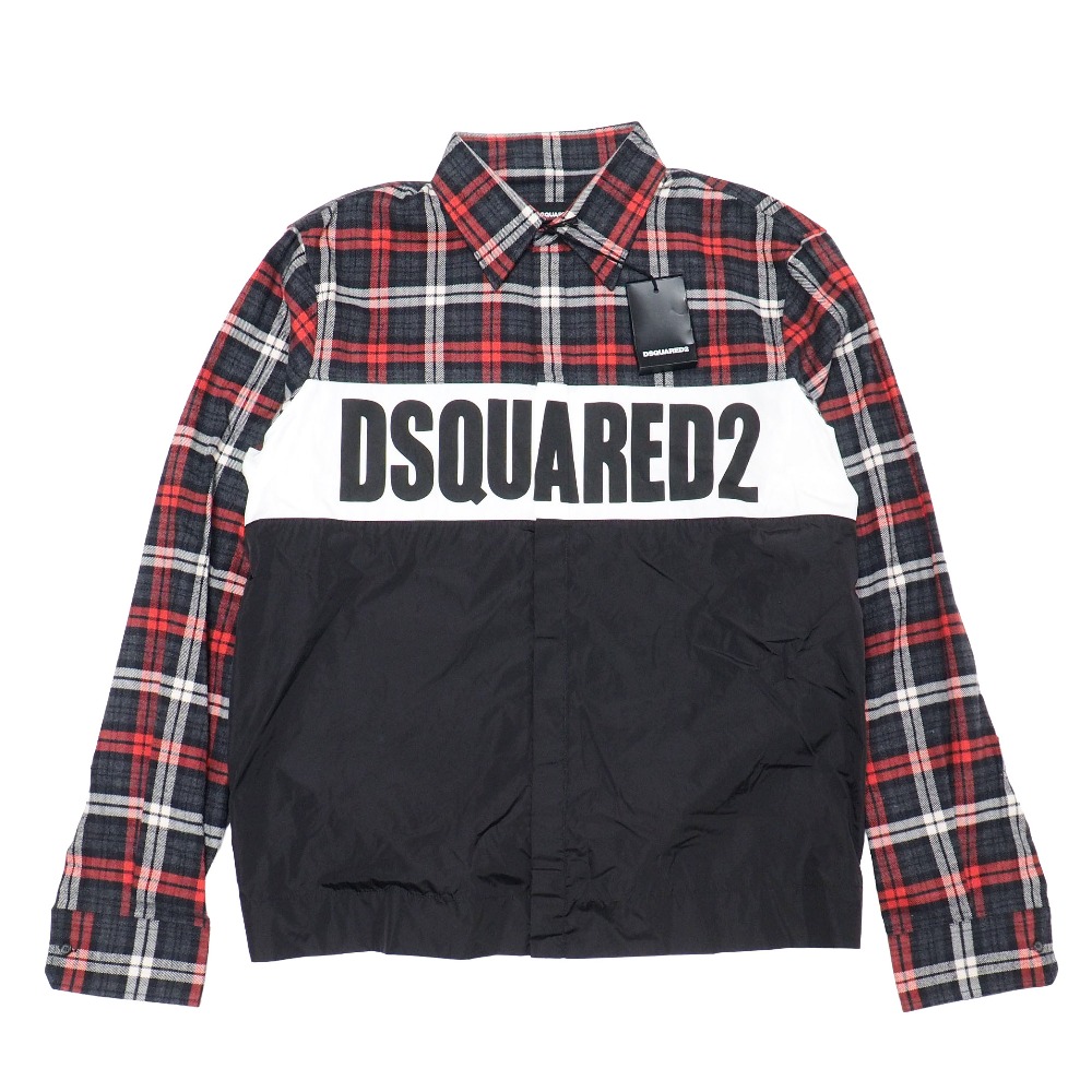 ■美品■DSQUARED2 ディースクエアード 長袖シャツ サイズ52 チェック 異素材切替 イタリア製 ブランド古着【中古】20260501/RA9133|トレード店